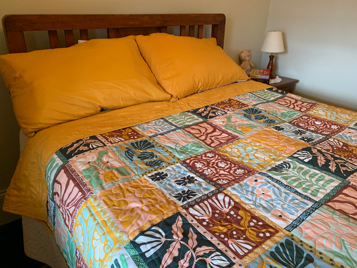 Mustard Retro King Single Bed Quilt #101