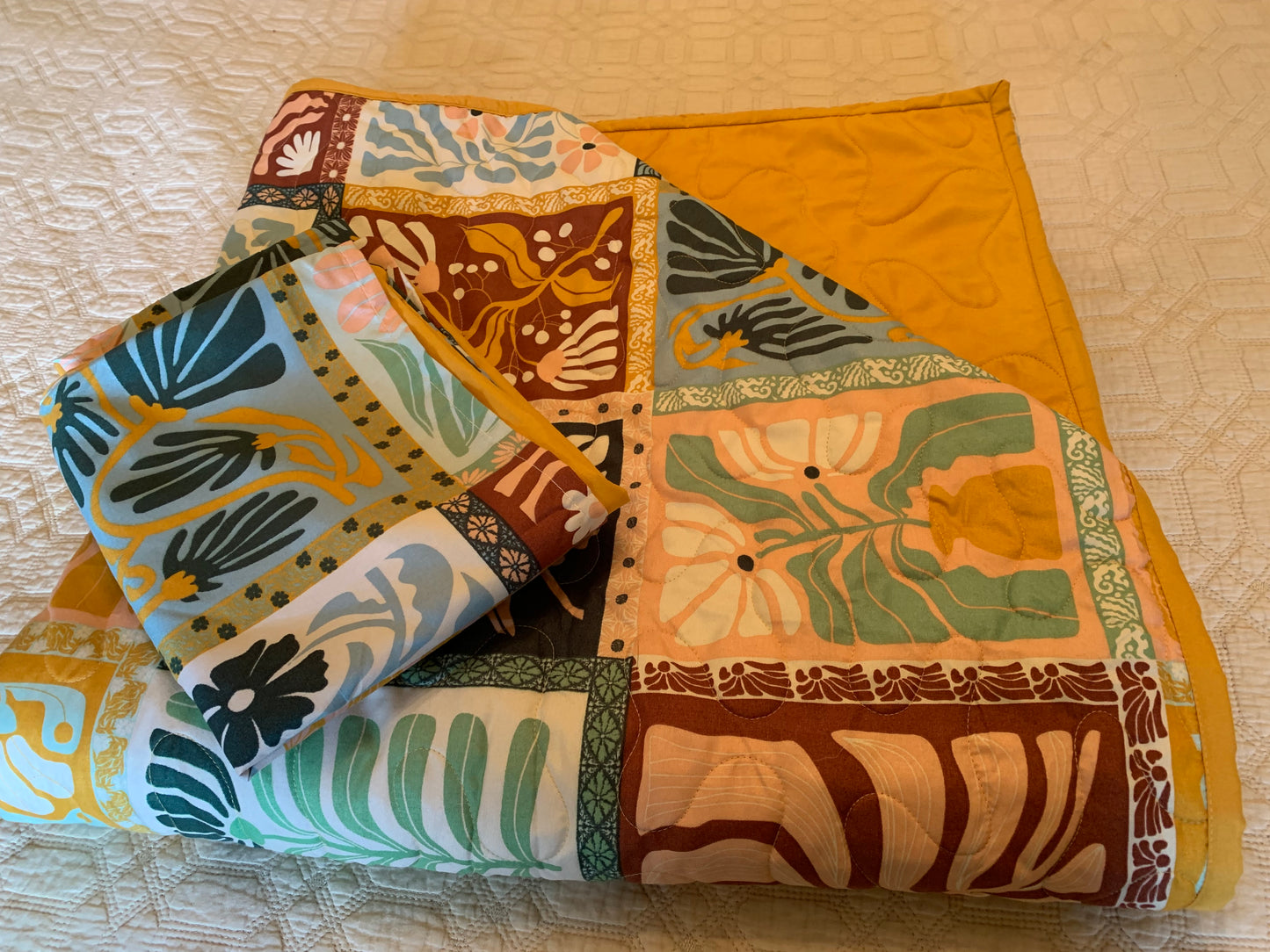 Mustard Retro King Single Bed Quilt #101