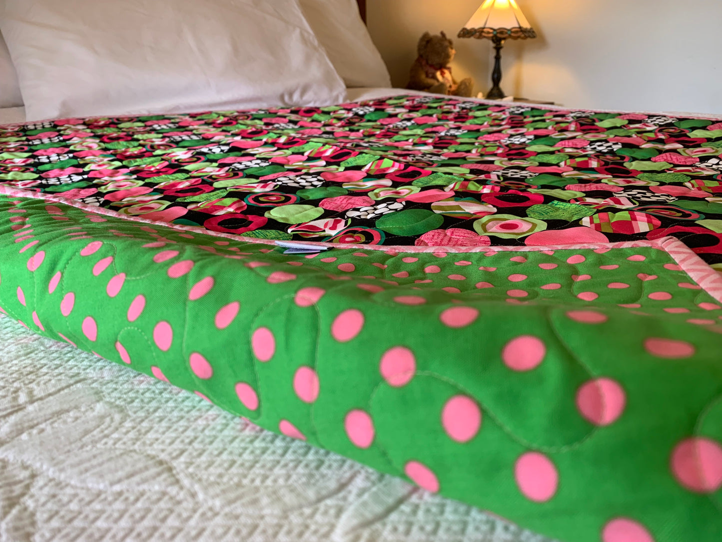 'Licorice Dots' Cot/Throw/Lap Quilt #128 103cm x 124cm