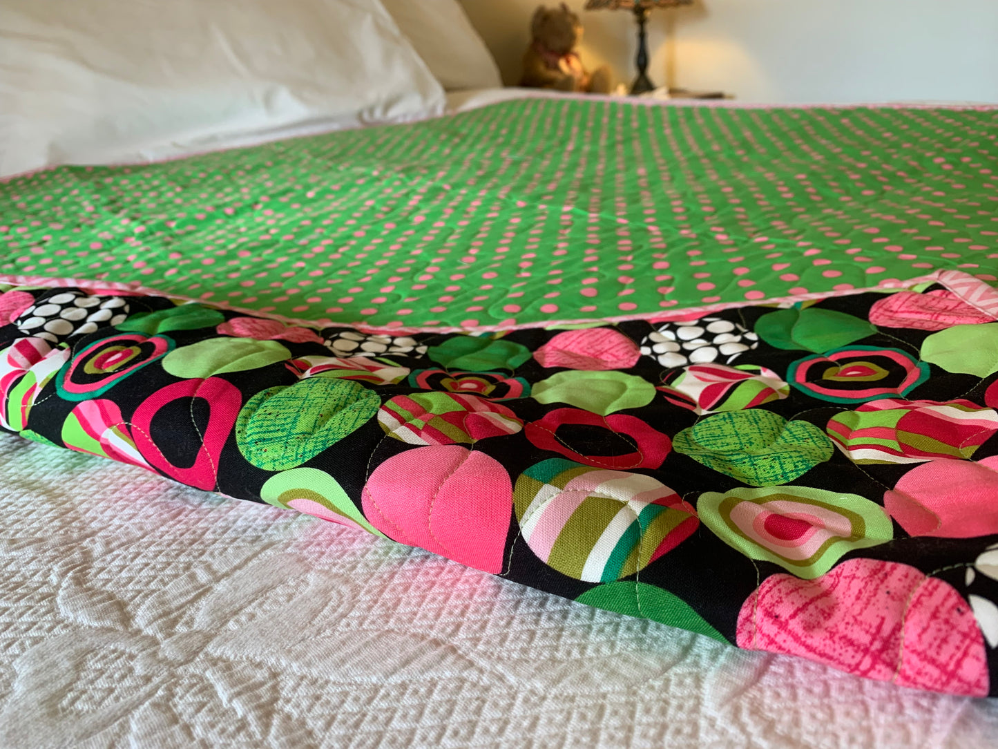 'Licorice Dots' Cot/Throw/Lap Quilt #128 103cm x 124cm